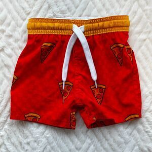 Wes & Willy Baby Boys 12M Pizza Print Swim Trunks Red Yellow Beach Shorts
